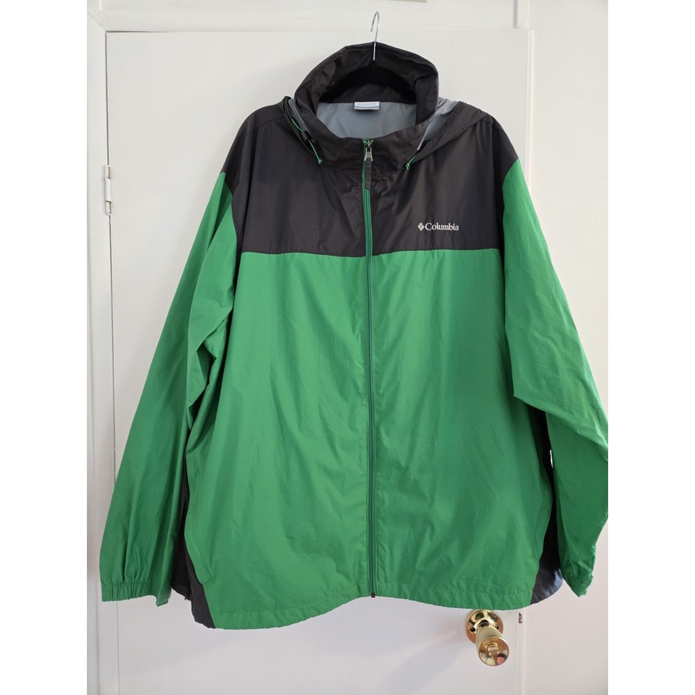 Mens Columbia 3X Green/Black Full Zipper Windbreaker jacket With Hood. **READ**